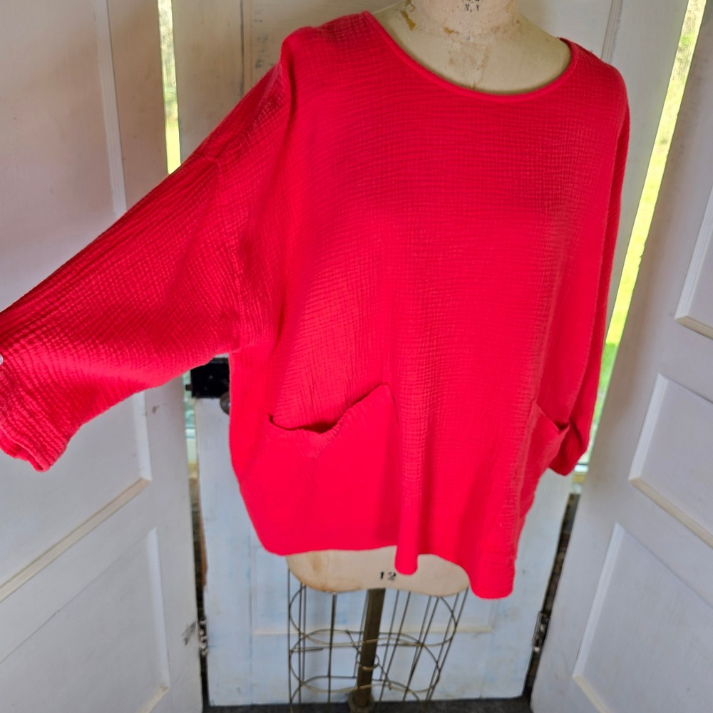 Red gauze oversized tunic womens‎ 3x